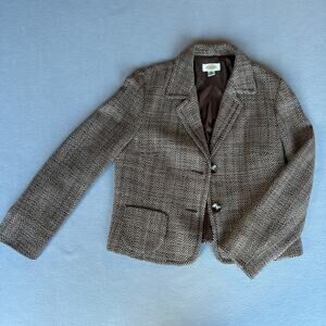 Vintage Talbots Tweed Blazer Jacket Brown Basketweave Wool Blend Academic 14